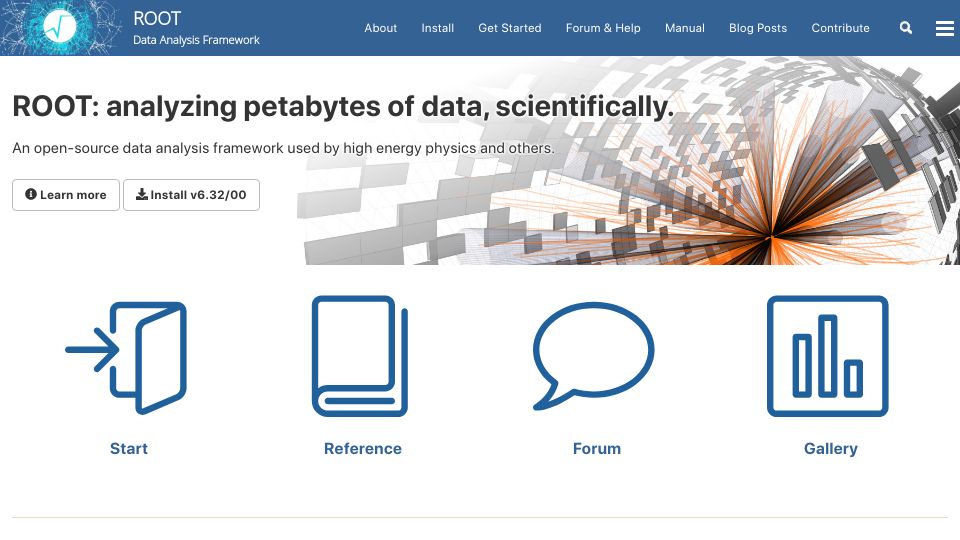 Screenshot of root.cern: ROOT: analyzing petabytes of data scientifically