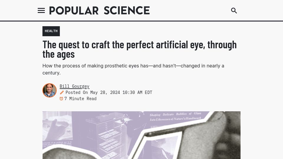 Screenshot of popsci.com: The quest to craft the perfect artificial eye through the ages
