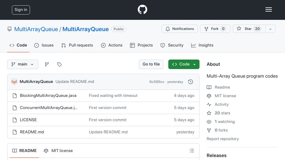 Screenshot of github.com: Multi-Array Queue