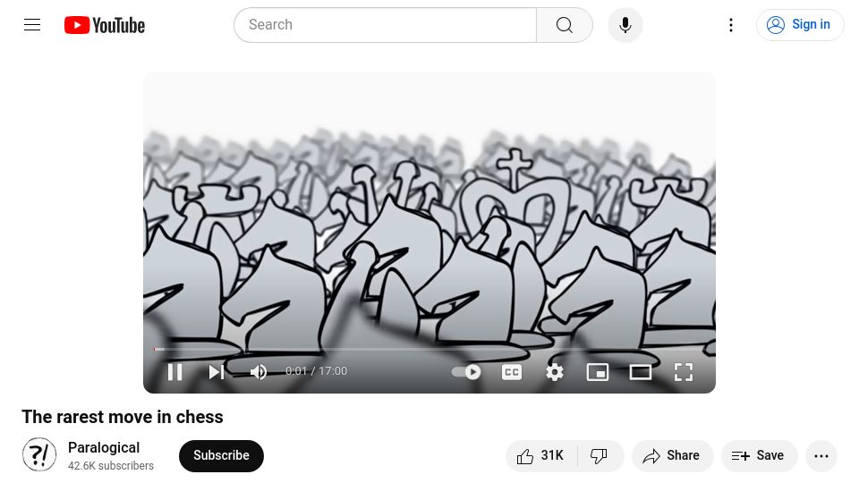 Screenshot of youtube.com: The rarest move in chess [video]