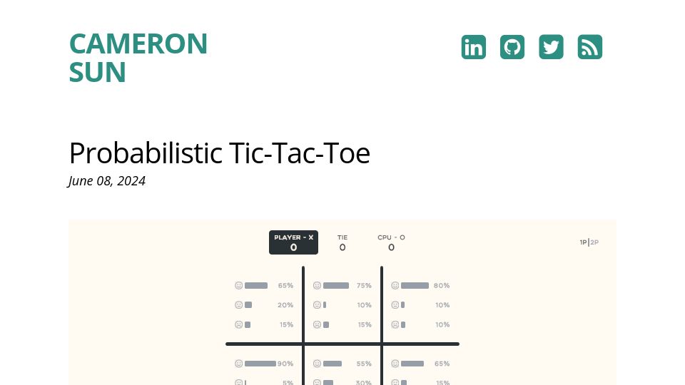 Screenshot of csun.io: Show HN: Probabilistic Tic-Tac-Toe