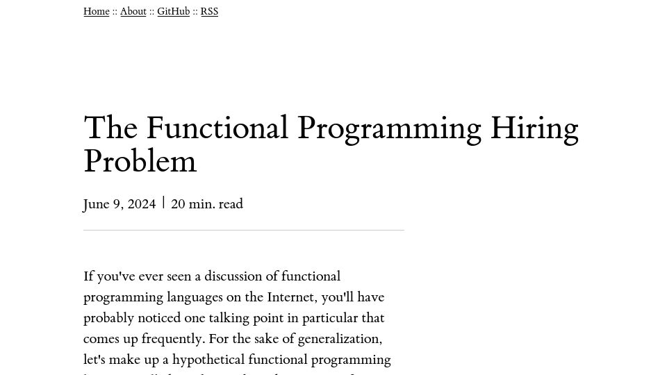 Screenshot of blog.janissary.xyz: The Functional Programming Hiring Problem