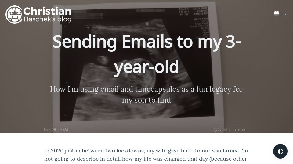 Screenshot of blog.haschek.at: Sending emails to my three-year-old