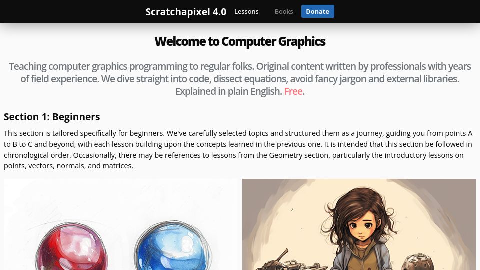 Screenshot of scratchapixel.com: Scratchapixel 4.0, Learn Computer Graphics Programming