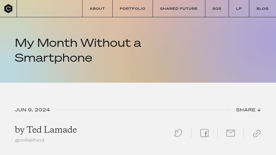 Screenshot of collabfund.com: My Month Without a Smartphone