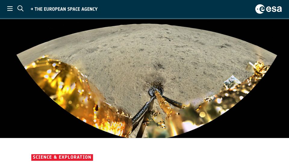 Screenshot of esa.int: First detection of negative ions on the Moon