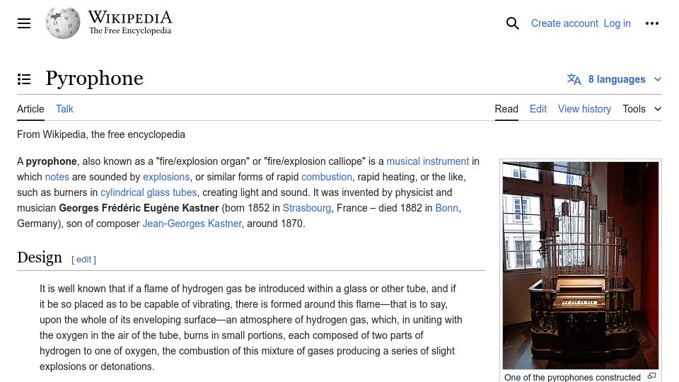 Screenshot of en.wikipedia.org: Pyrophone