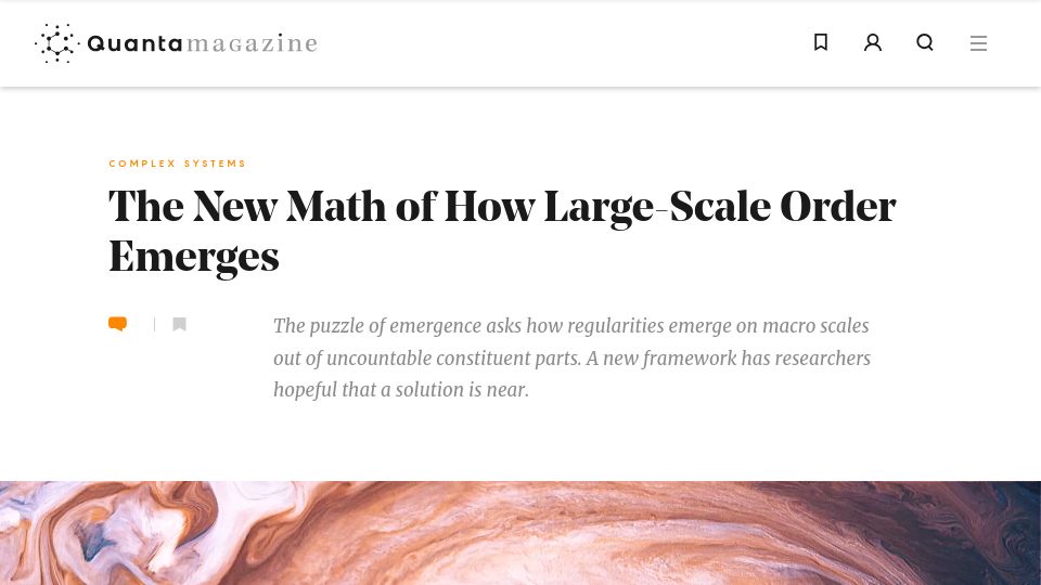 Screenshot of quantamagazine.org: The new math of how large-scale order emerges