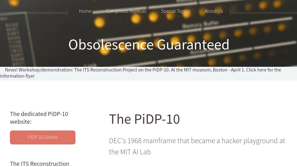 Screenshot of obsolescence.dev: PiDP-10 – a modern replica of the PDP-10