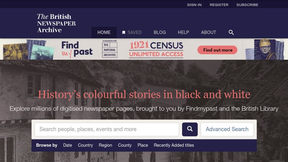 Screenshot of britishnewspaperarchive.co.uk: The British Newspaper Archive