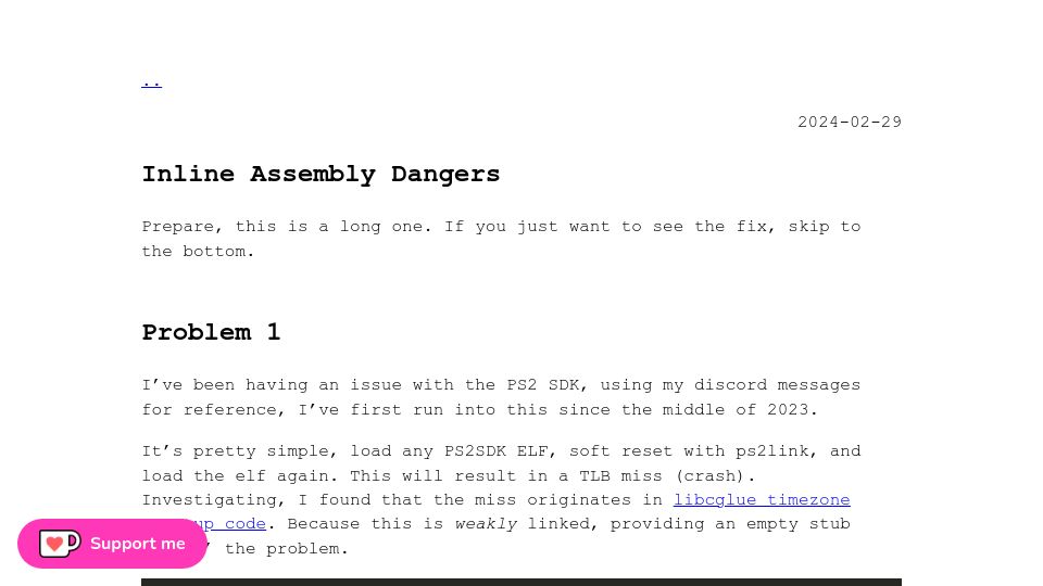 Screenshot of fobes.dev: Inline Assembly Dangers