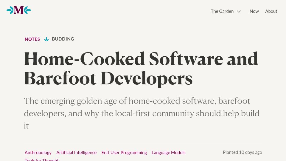 Screenshot of maggieappleton.com: Home-Cooked Software and Barefoot Developers