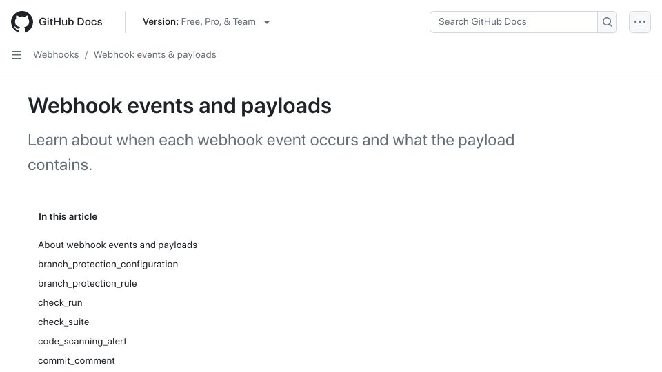 Screenshot of docs.github.com: TIL about the "gollum" GitHub Action event