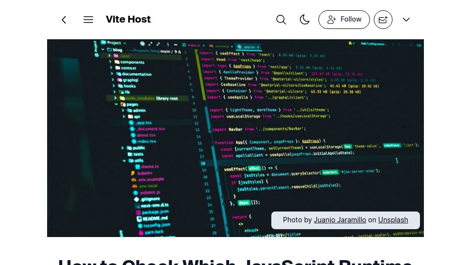 Screenshot of blog.vite.host: How to Check Which JavaScript Runtime Is Running Your Code