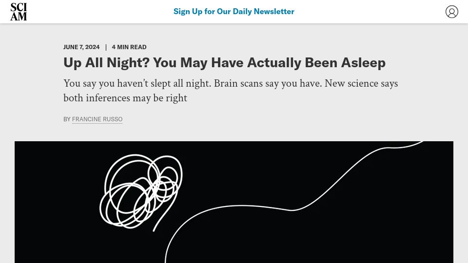 Screenshot of scientificamerican.com: Some people with insomnia think they're awake when they're asleep