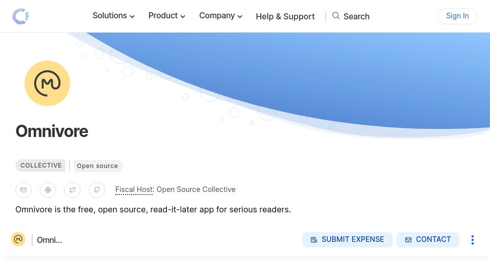 Screenshot of opencollective.com: Omnivore: A read-it-later app sponsored with the help of Open Collective
