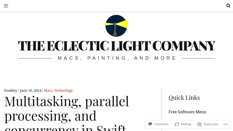 Screenshot of eclecticlight.co: Multitasking, parallel processing, and concurrency in Swift