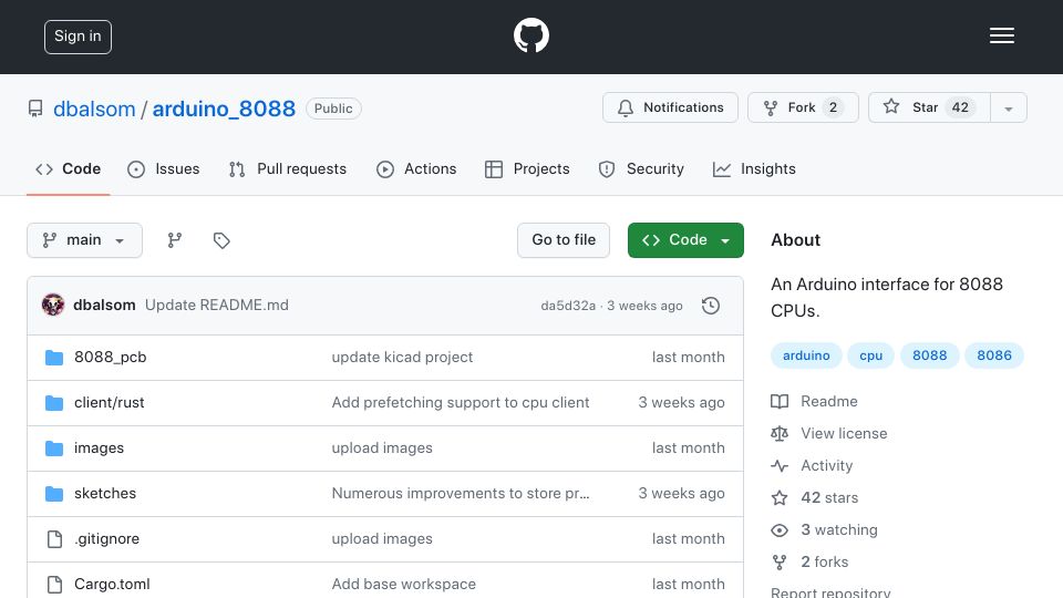 Screenshot of github.com: An Arduino interface for 8088 CPUs