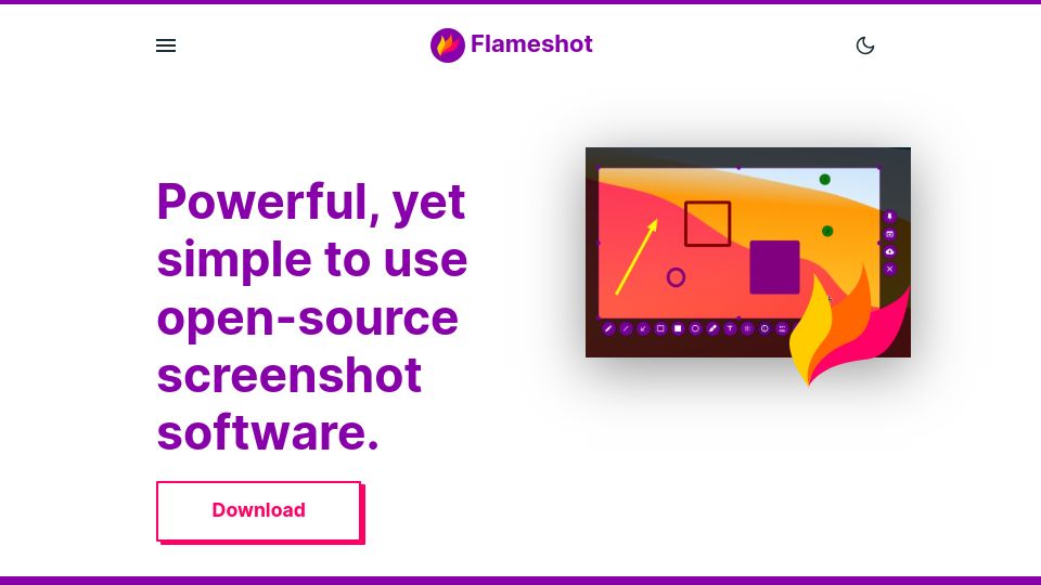 Screenshot of flameshot.org: Flameshot – Open-source screenshot software