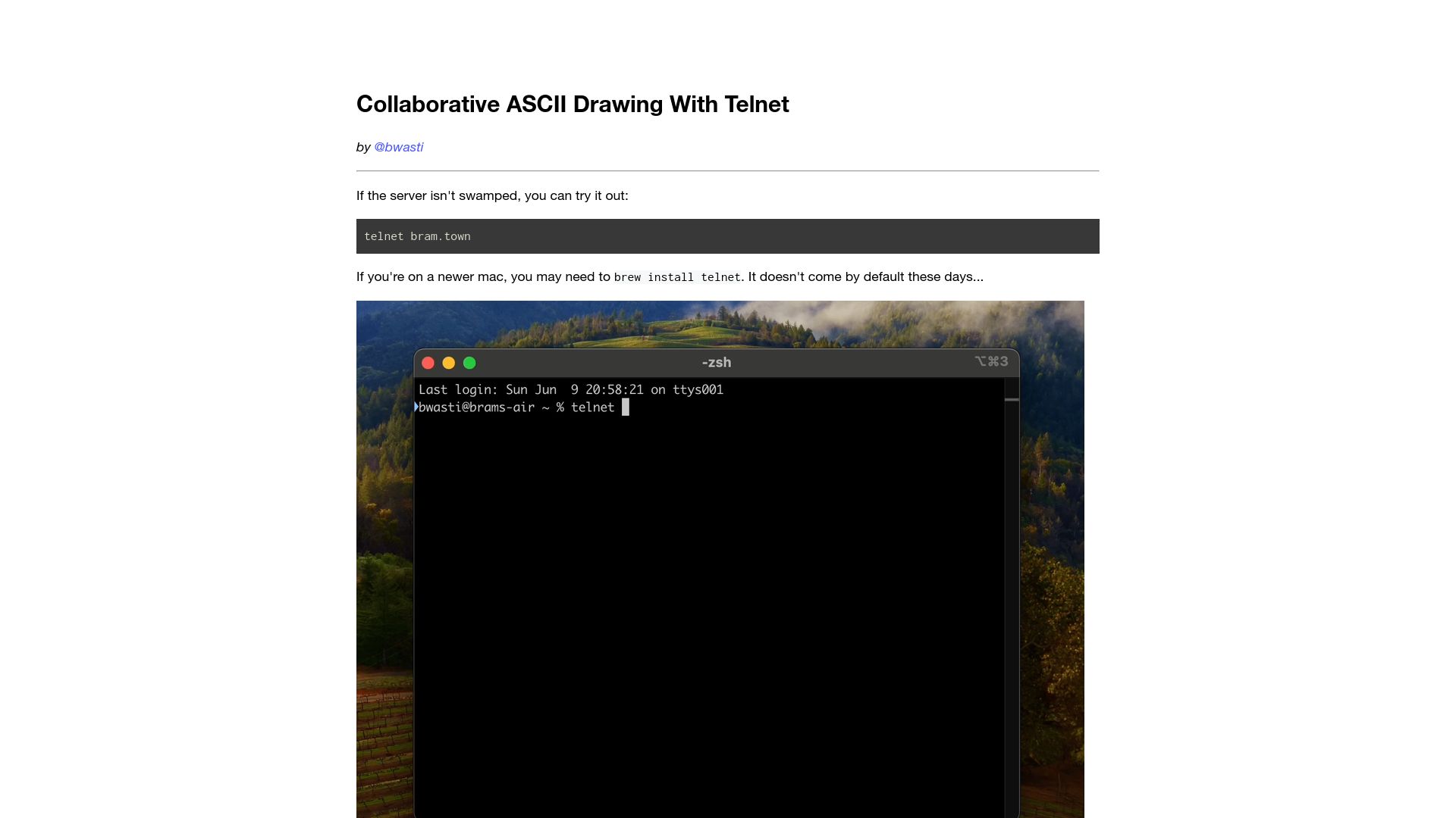 Screenshot of jott.live: Drawing with Telnet