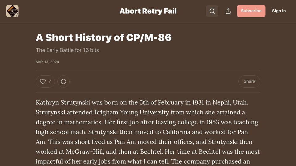 Screenshot of abortretry.fail: A Short History of CP/M-86