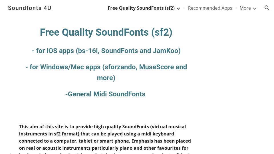 Screenshot of sites.google.com: Free Quality SoundFonts (Sf2)