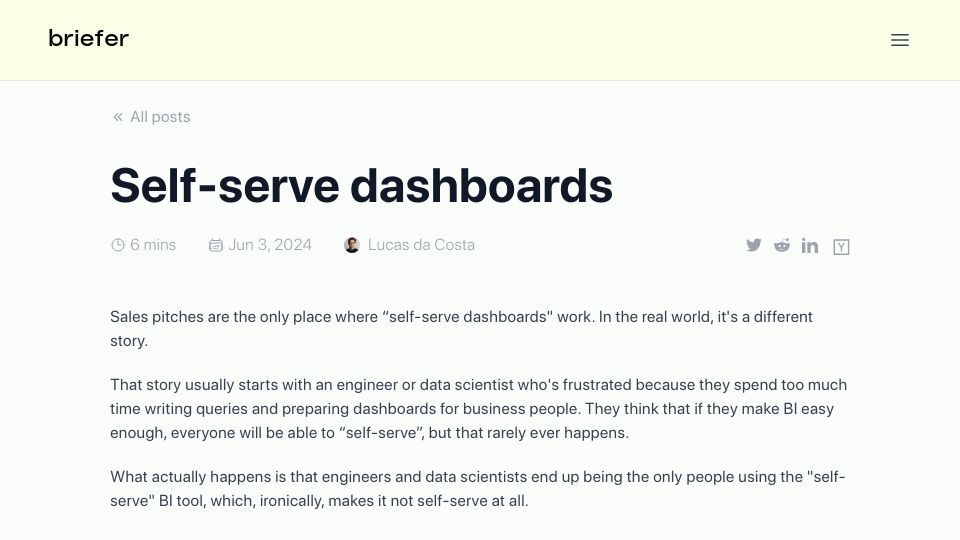 Screenshot of briefer.cloud: Self-Serve Dashboards