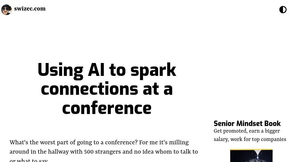 Screenshot of swizec.com: Using AI to spark connections at a conference