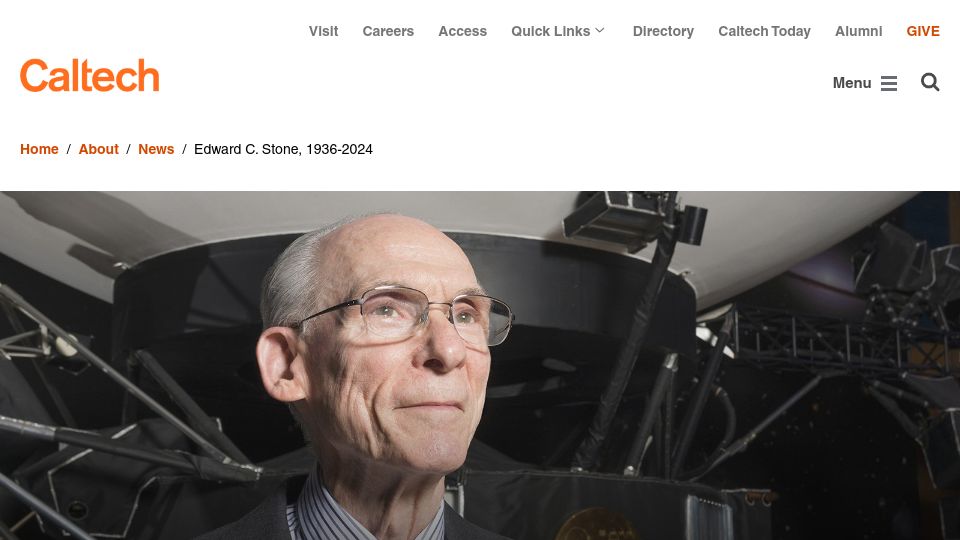 Screenshot of caltech.edu: Edward C. Stone, 1936-2024