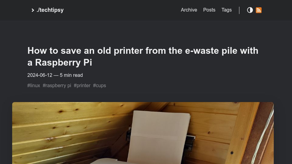 Screenshot of ounapuu.ee: How to save an old printer from the e-waste pile with a Raspberry Pi