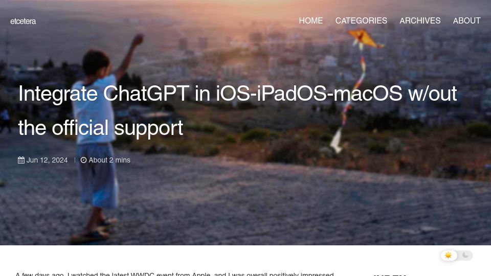 Screenshot of giuliomagnifico.blog: Show HN: I 'integrated' ChatGPT in iOS-iPadOS-macOS with out official support