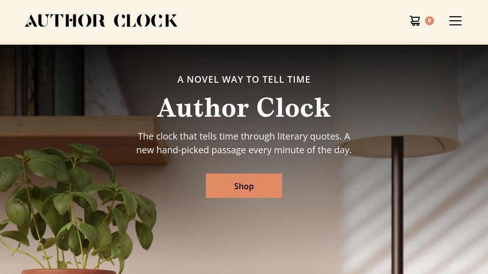Screenshot of authorclock.com: Author Clock: a novel way to tell time