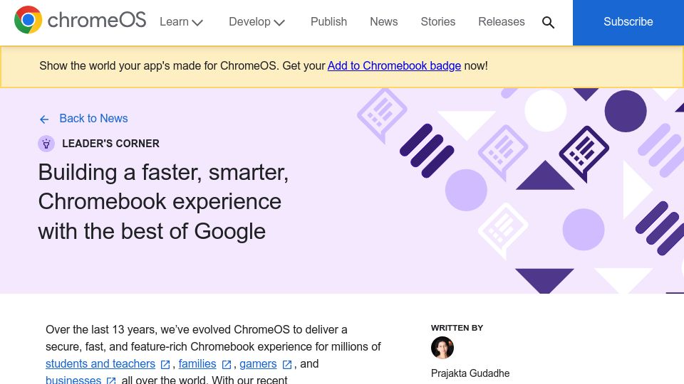 Screenshot of chromeos.dev: ChromeOS to Migrate to Android-Based Tech Stack