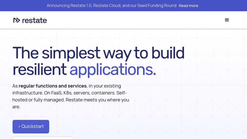 Screenshot of restate.dev: Show HN: Restate – Low-latency durable workflows for JavaScript/Java, in Rust