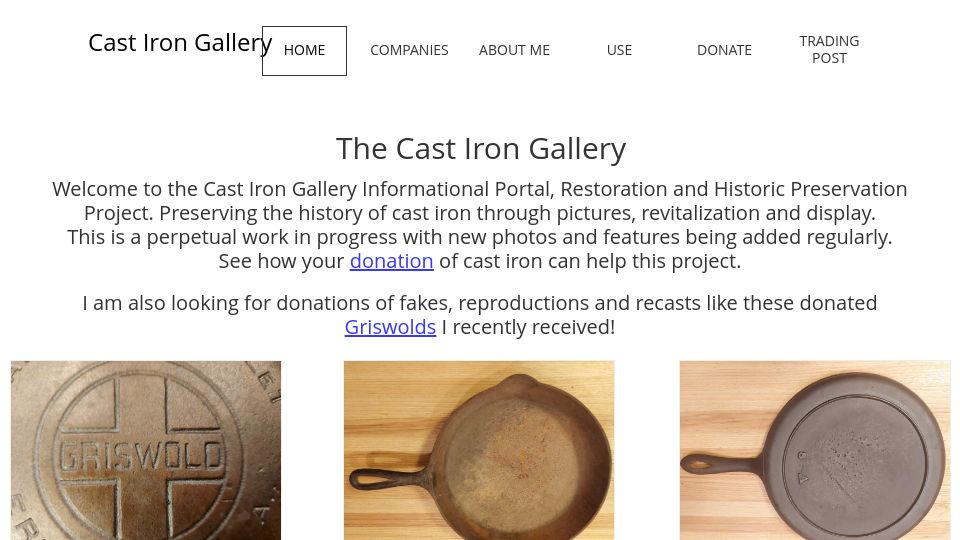 Screenshot of castirongallery.com: The Cast Iron Gallery