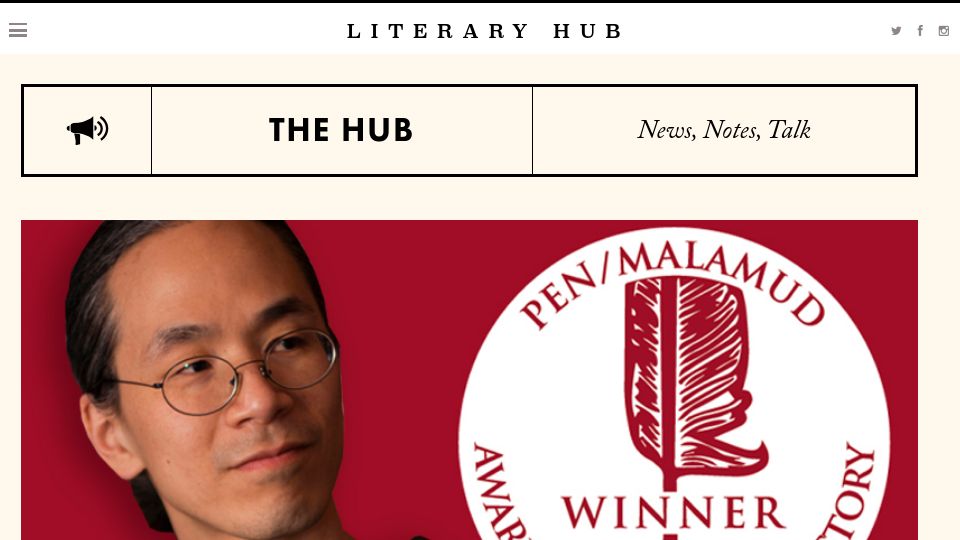 Screenshot of lithub.com: Ted Chiang has won the PEN/Faulkner Foundation's short story prize