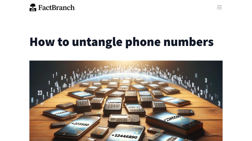 Screenshot of factbranch.com: How to untangle phone numbers