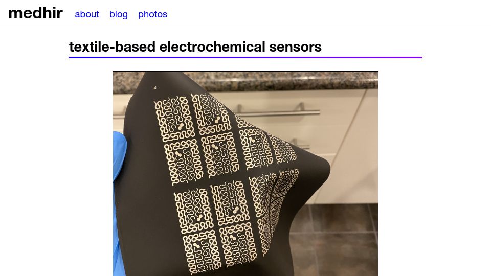 Screenshot of medhir.com: Textile-based electrochemical sensors