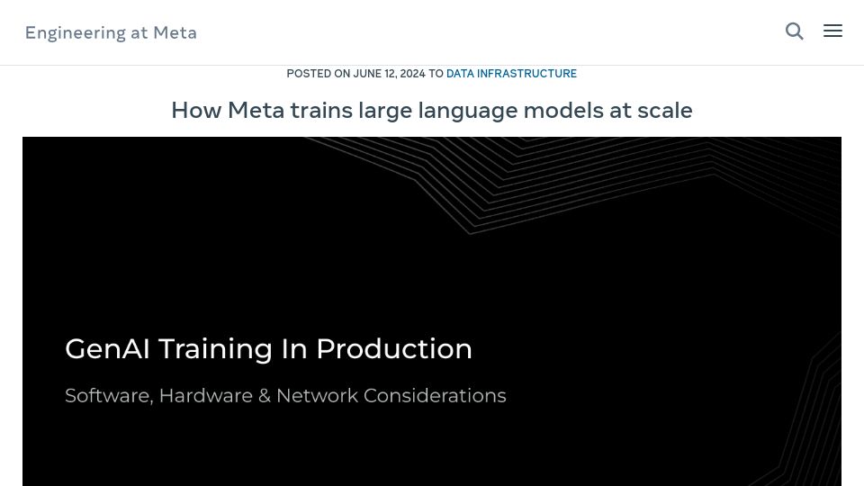 Screenshot of engineering.fb.com: How Meta trains large language models at scale