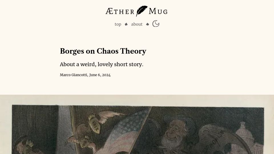 Screenshot of aethermug.com: Borges on Chaos Theory