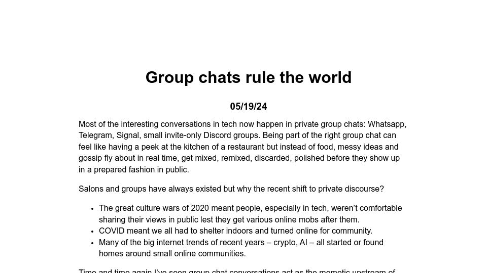 Screenshot of sriramk.com: Group chats rule the world