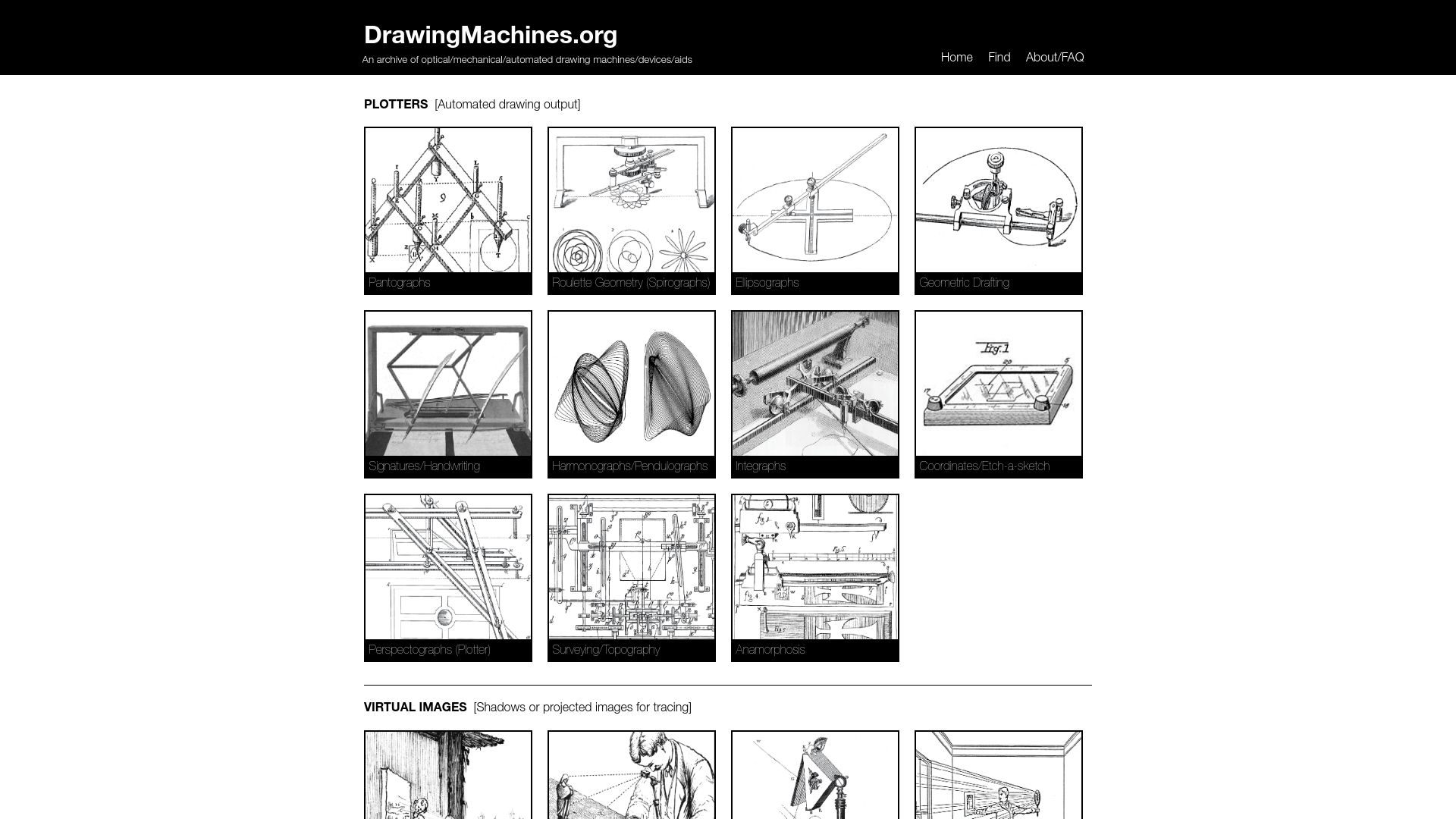 Screenshot of drawingmachines.org: Drawing Machines