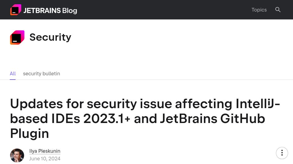 Screenshot of blog.jetbrains.com: IntelliJ GitHub Plugin leaking credentials
