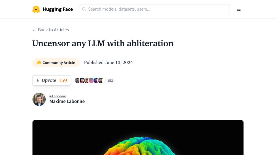 Screenshot of huggingface.co: Uncensor any LLM with abliteration
