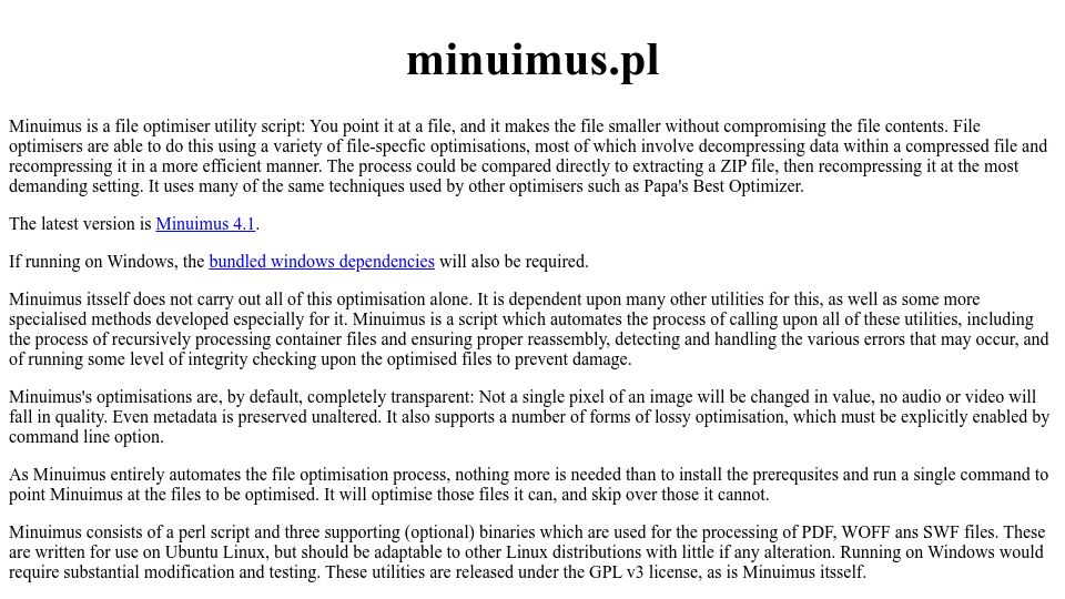 Screenshot of birds-are-nice.me: Minuimus is a file optimiser utility script