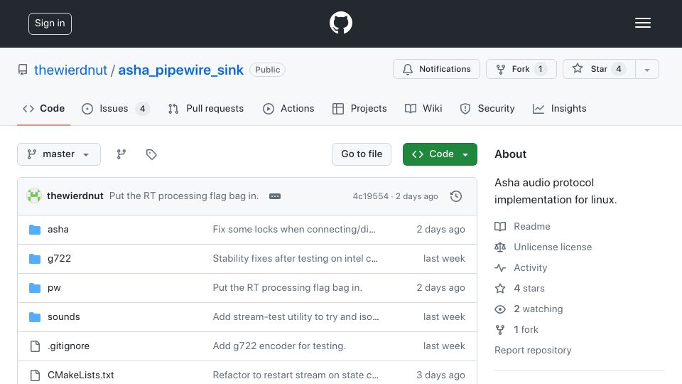 Screenshot of github.com: ASHA for Linux