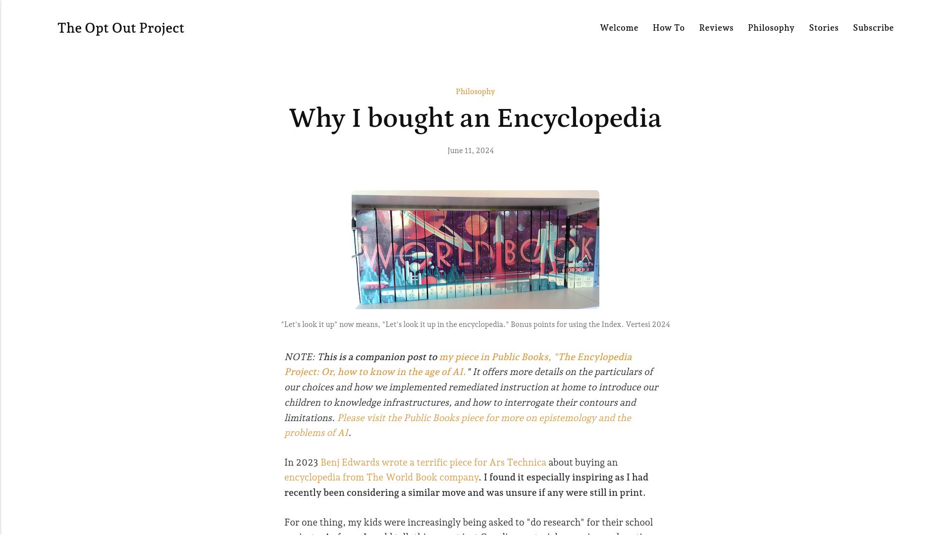 Screenshot of optoutproject.net: I bought an encyclopedia
