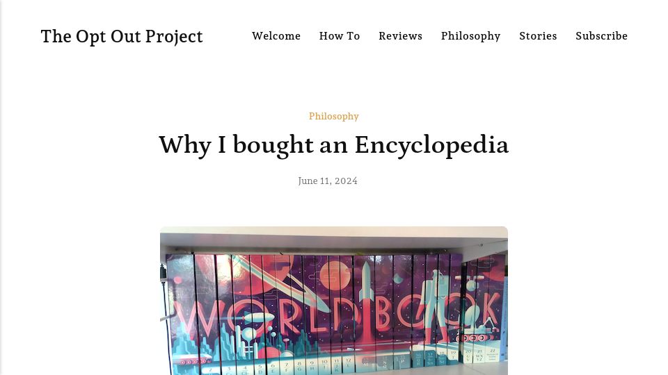 Screenshot of optoutproject.net: I bought an encyclopedia