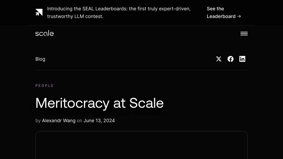 Screenshot of scale.com: Scale is a meritocracy, and we must always remain one