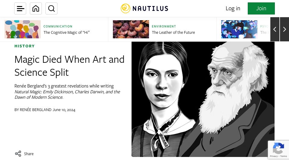 Screenshot of nautil.us: Magic died when art and science split
